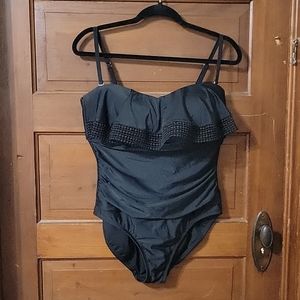 Black ruffle top ruched one piece